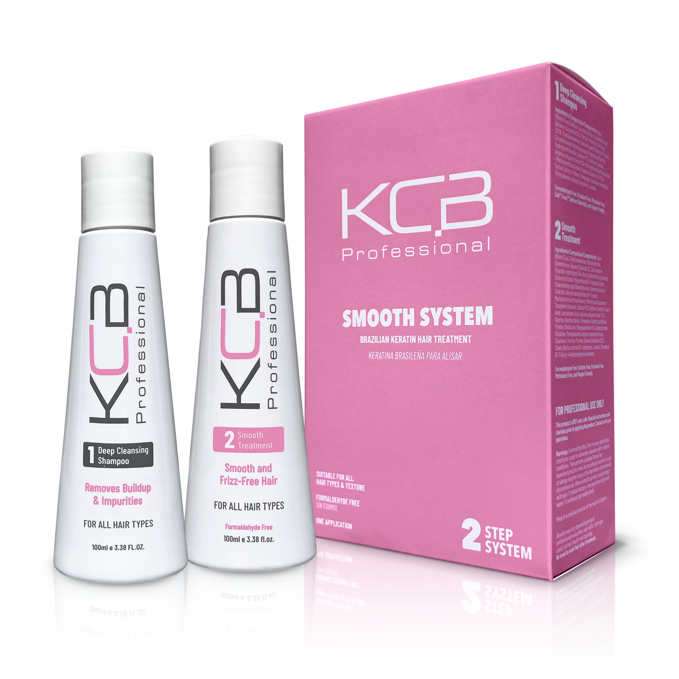 KCB Professional Smooth System, 2 Steps Brazilian Keratin Hair Treatment for Smoothing and Hair Frizz Control, Complex Blowout, Straightening, All Hair Types, Formaldehyde Free, 3.38 Fl oz / 100ml Kit