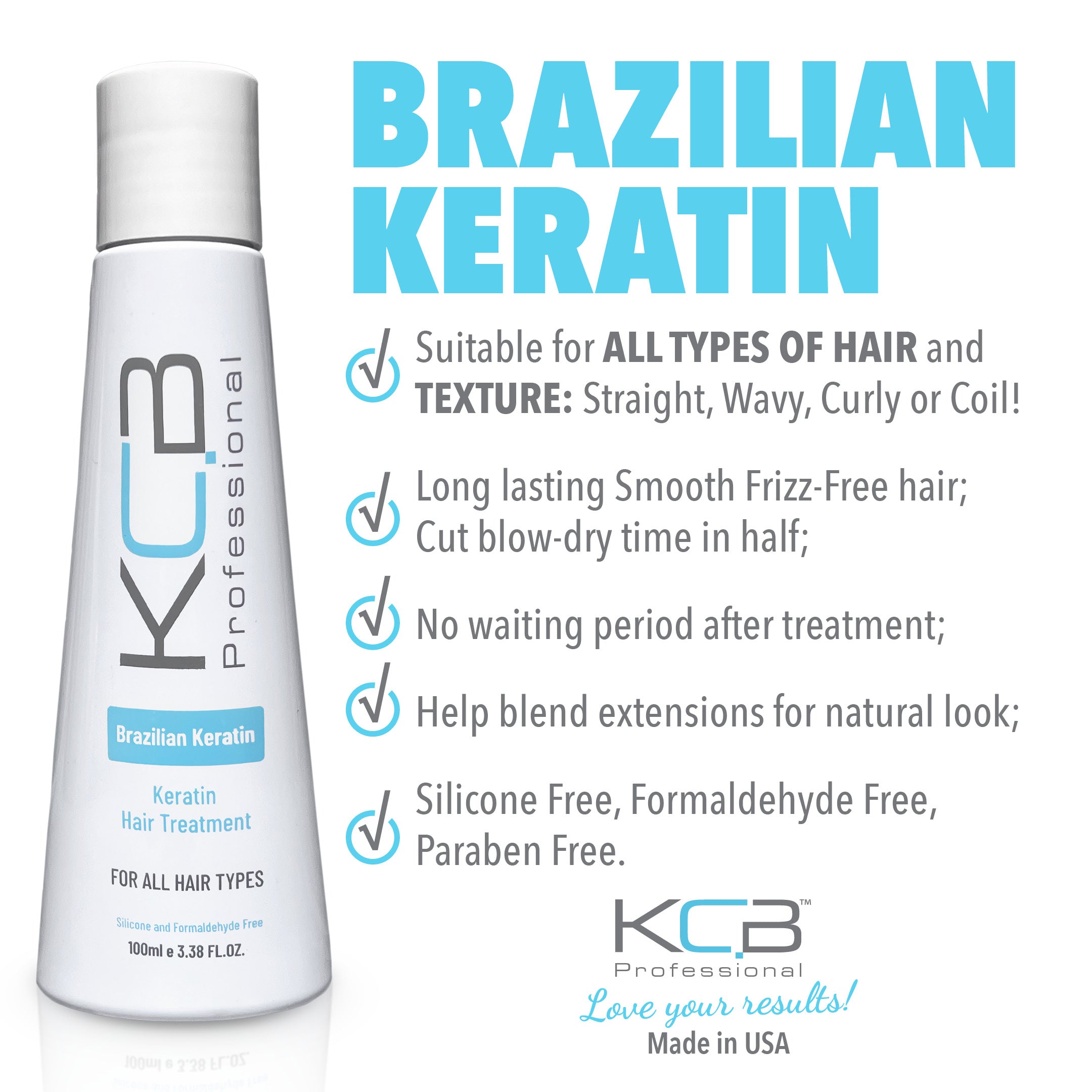 Brazilian Keratin, 1 Step Keratin Treatment Kit at Home. Keratina para Alisar el Pelo. Straightening and Frizz Control, All Hair Types, Formaldehyde Free, 3.38Floz