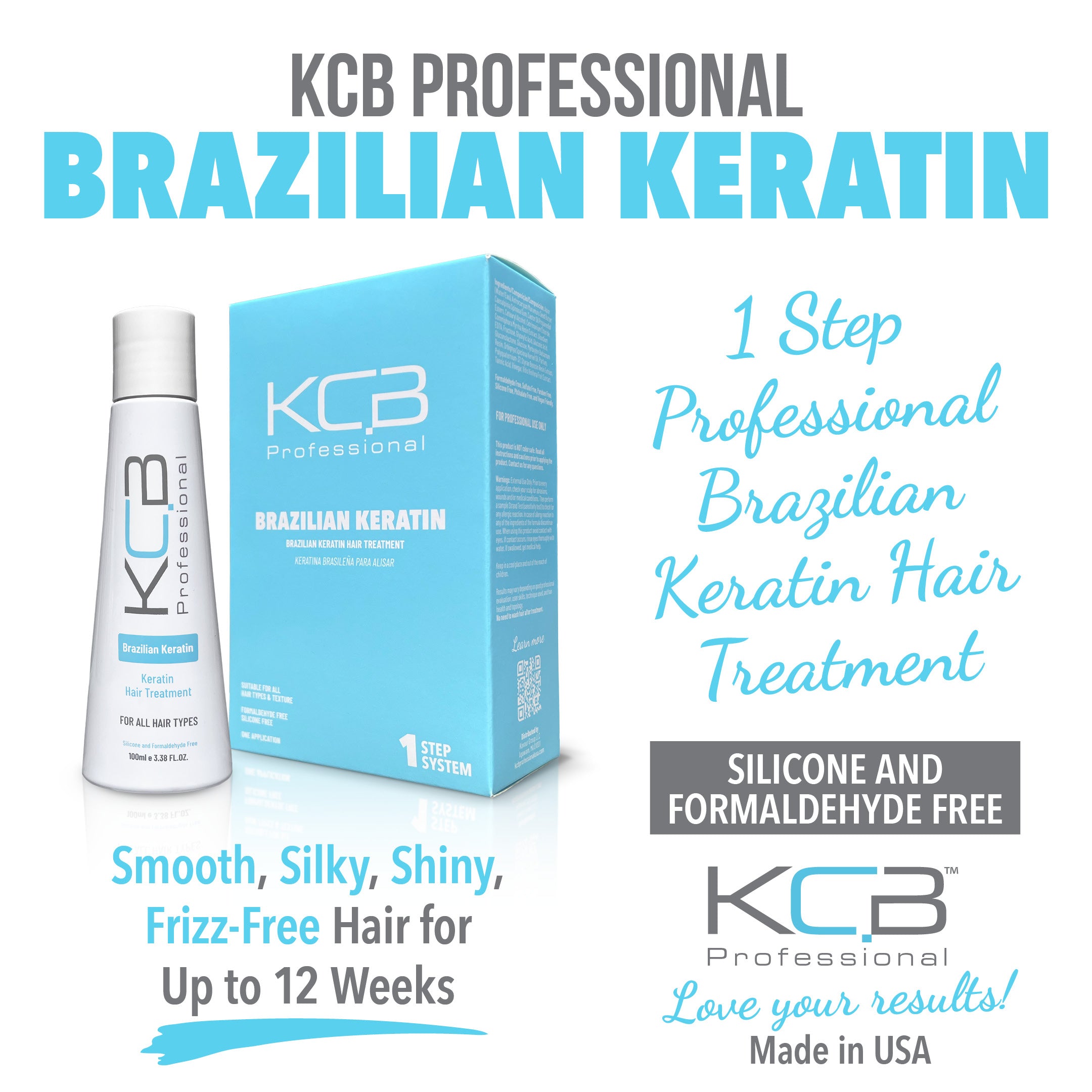 Brazilian Keratin, 1 Step Keratin Treatment Kit at Home. Keratina para Alisar el Pelo. Straightening and Frizz Control, All Hair Types, Formaldehyde Free, 3.38Floz