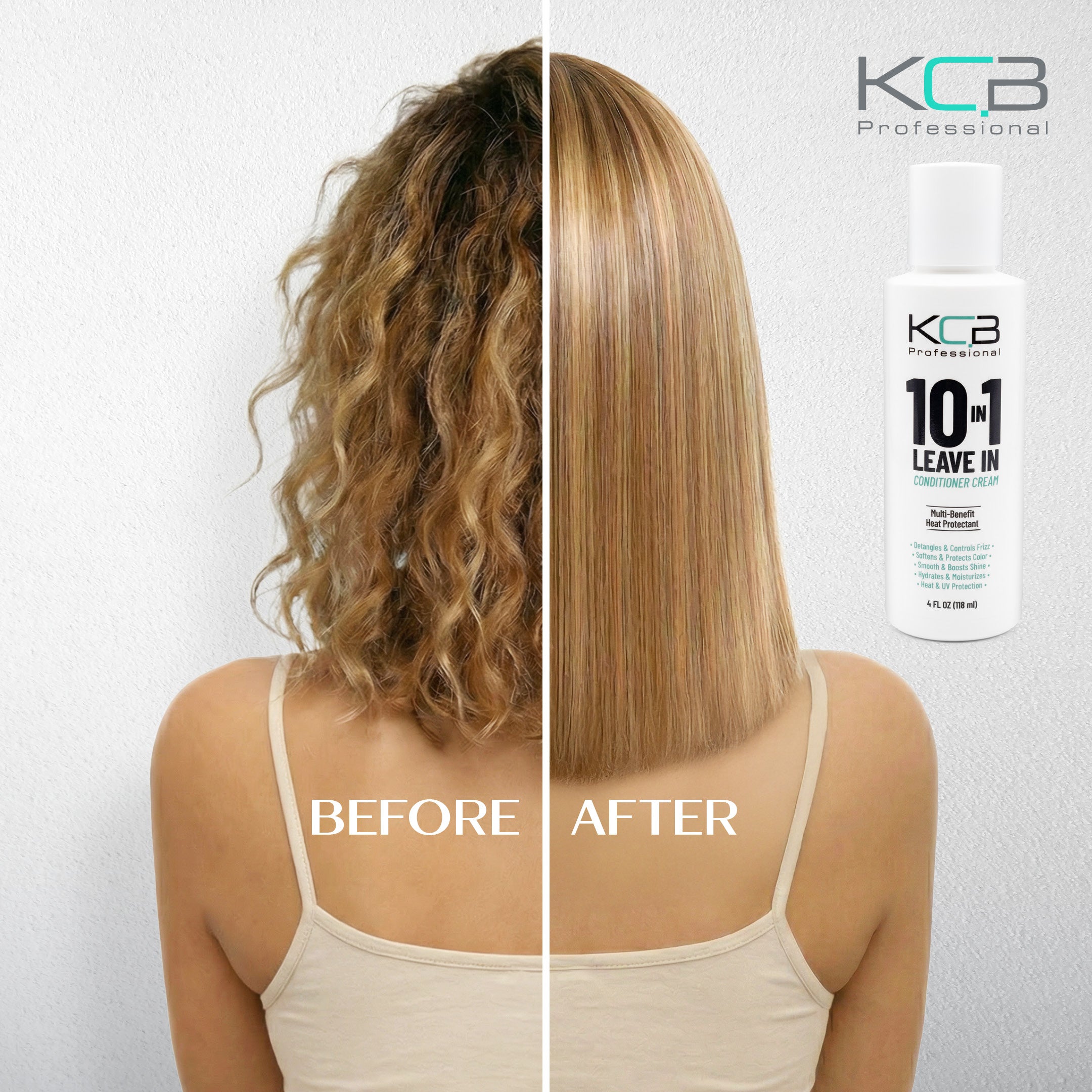 KCB Professional 10 in 1 Leave-in Conditioner Cream, Heat Protectant that Smooths, Conditions, Detangles, Strengthens, and Reduces Frizz, All Hair Types, 4 Fl Oz