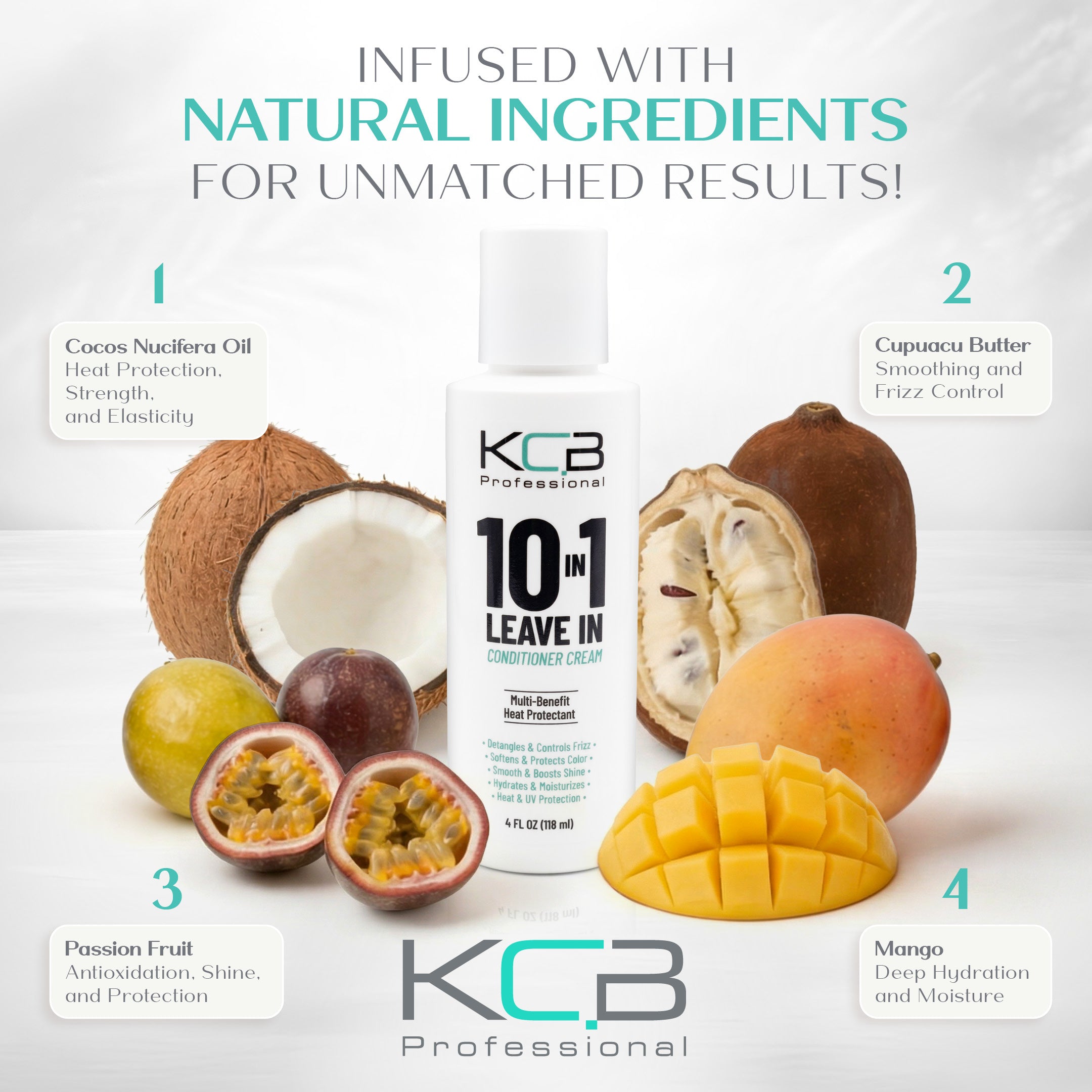 KCB Professional 10 in 1 Leave-in Conditioner Cream, Heat Protectant that Smooths, Conditions, Detangles, Strengthens, and Reduces Frizz, All Hair Types, 4 Fl Oz