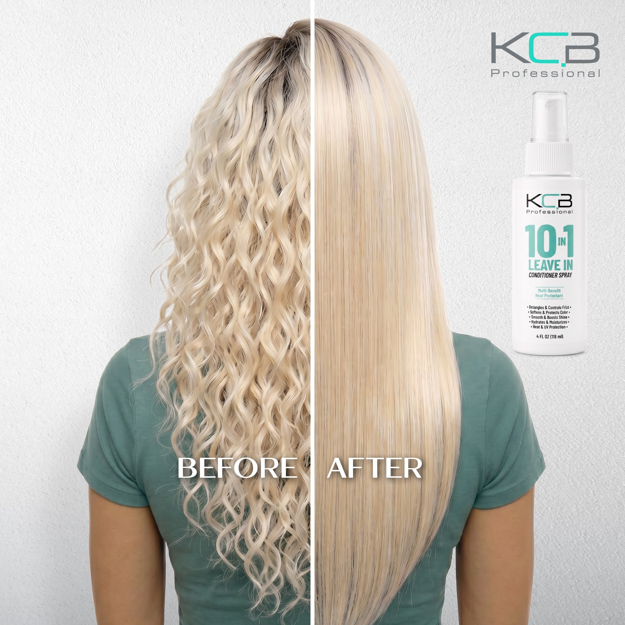 KCB Professional 10 in 1 Leave-in Conditioner Spray, Heat Protectant that Smooths, Conditions, Detangles, Strengthens, and Reduces Frizz, All Hair Types, 4 Fl Oz