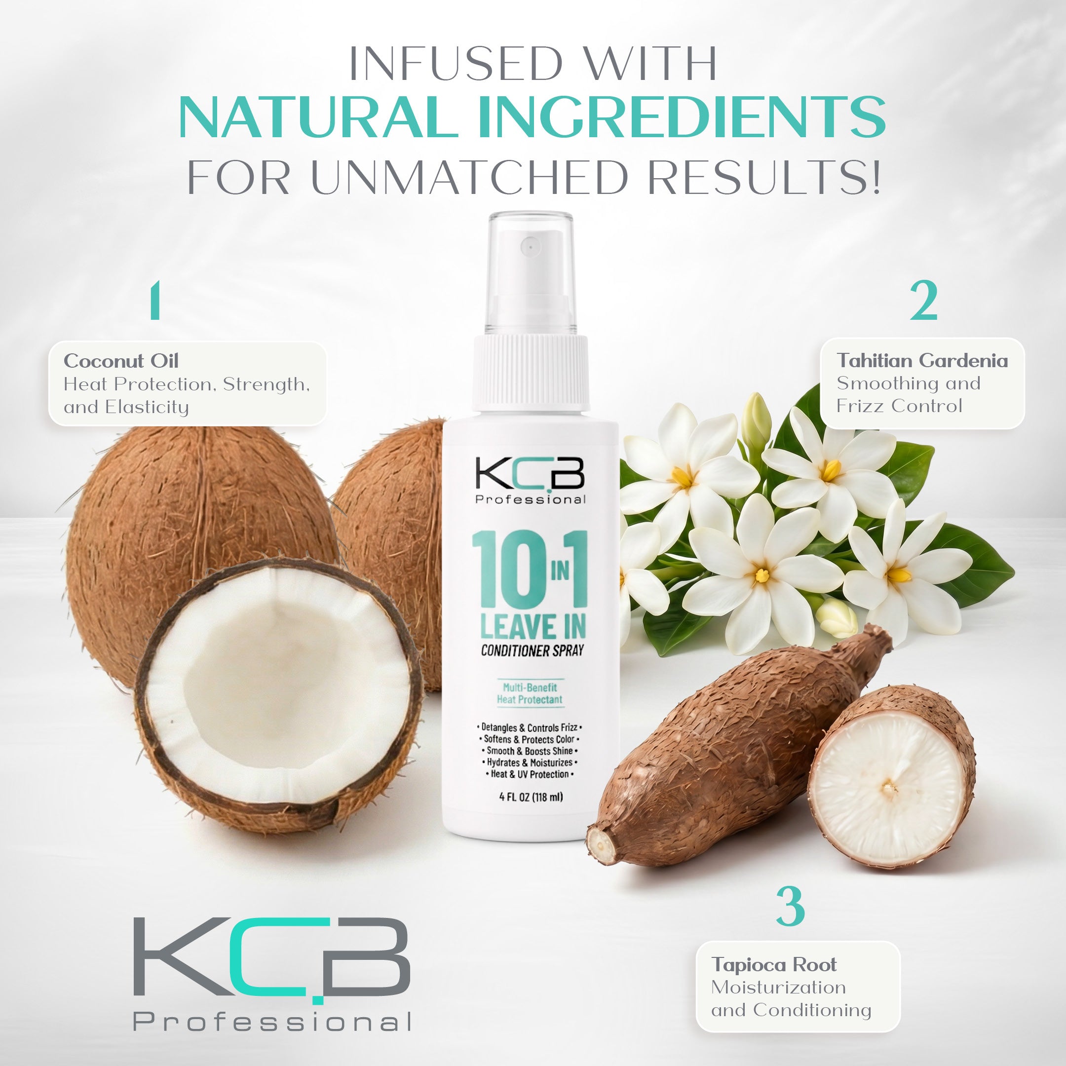 KCB Professional 10 in 1 Leave-in Conditioner Spray, Heat Protectant that Smooths, Conditions, Detangles, Strengthens, and Reduces Frizz, All Hair Types, 4 Fl Oz
