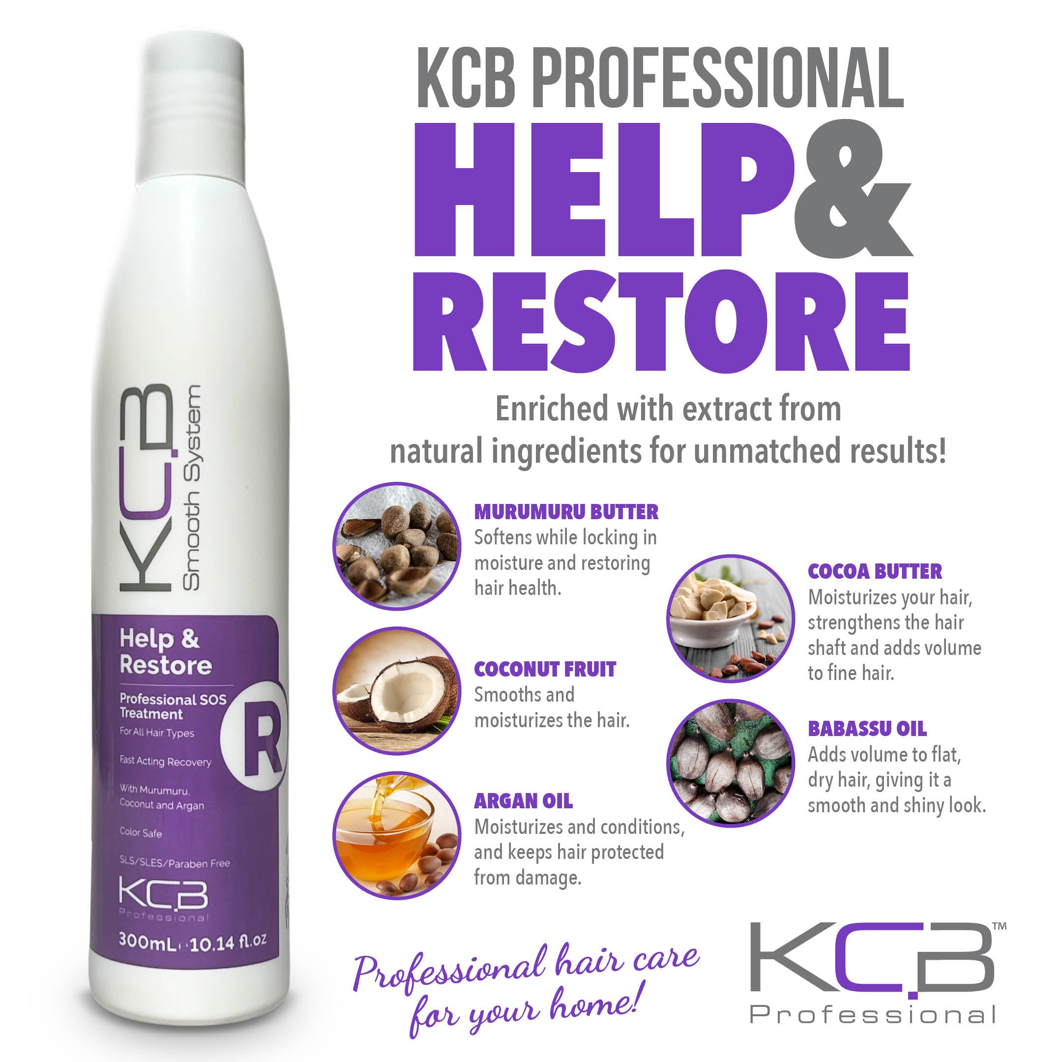 KCB Professional Smooth Help and Restore, SOS Keratin Hair Repair Treatment for Dry or Damaged Hair. Repair Hair Damage from Heat, Bleach, Color, and Chemical Services. Smooths and Control Frizz.